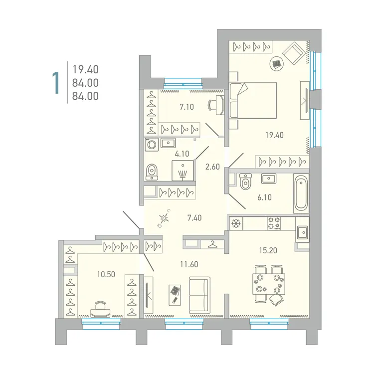 Продается 3-комнатная квартира, 84 м² - Фото 1