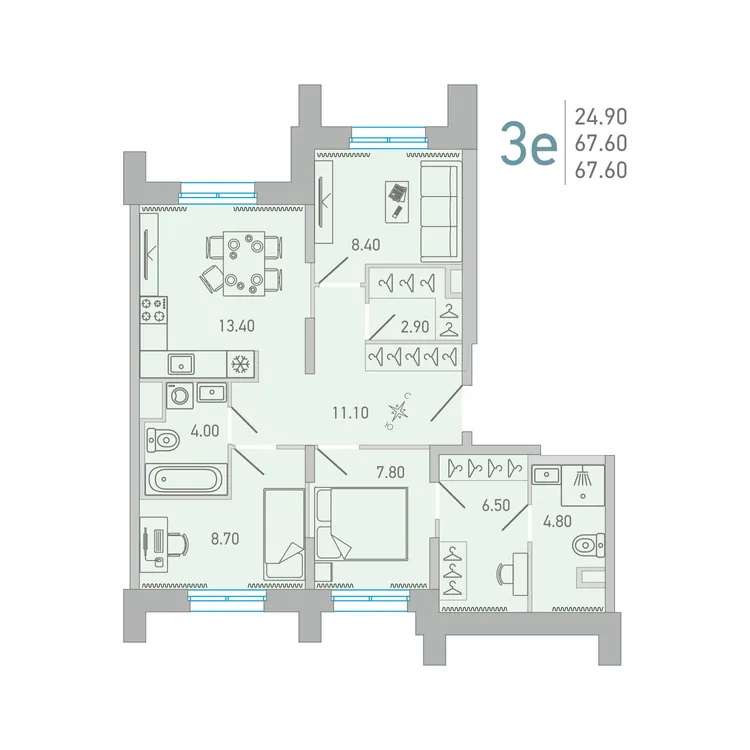 Продается 3-комнатная квартира, 67,6 м² - Фото 1