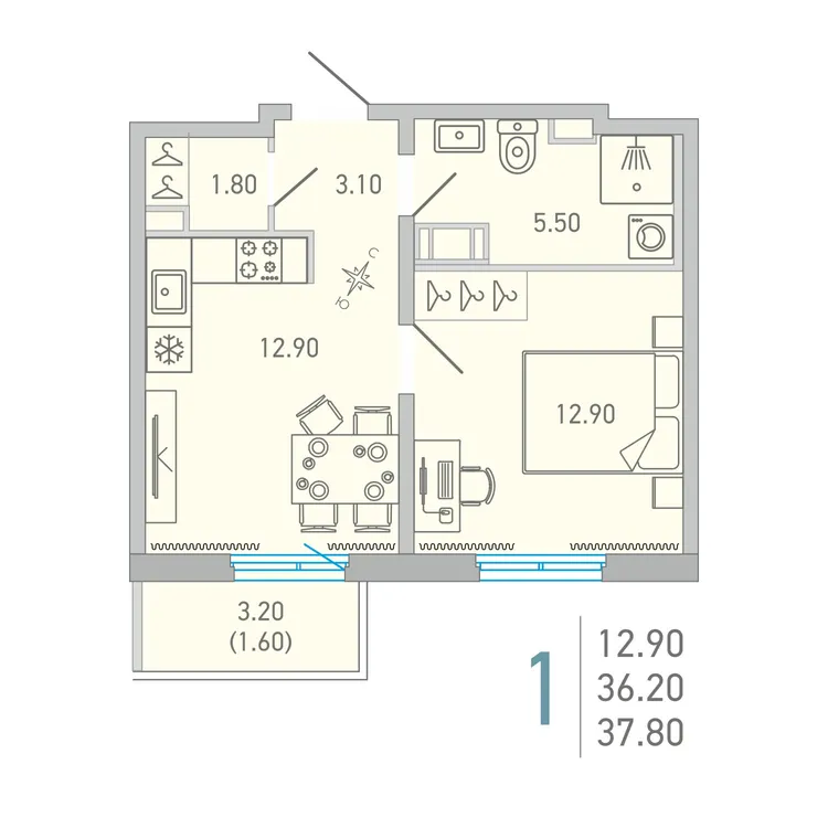 Продается 1-комнатная квартира, 37,4 м² - Фото 1
