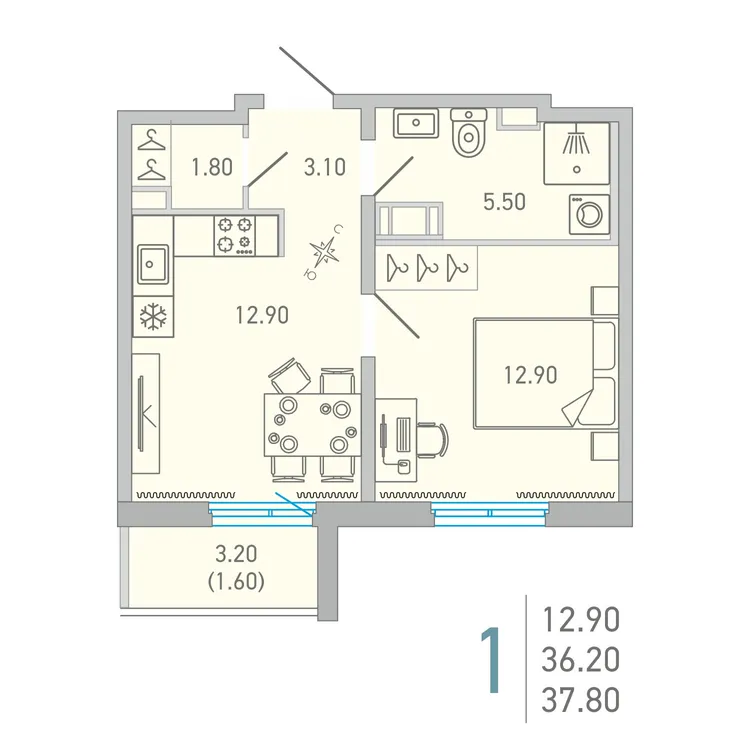 Продается 1-комнатная квартира, 37,2 м² - Фото 1