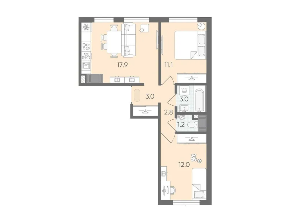 Продается 2-комнатная квартира, 51 м² - Фото 1