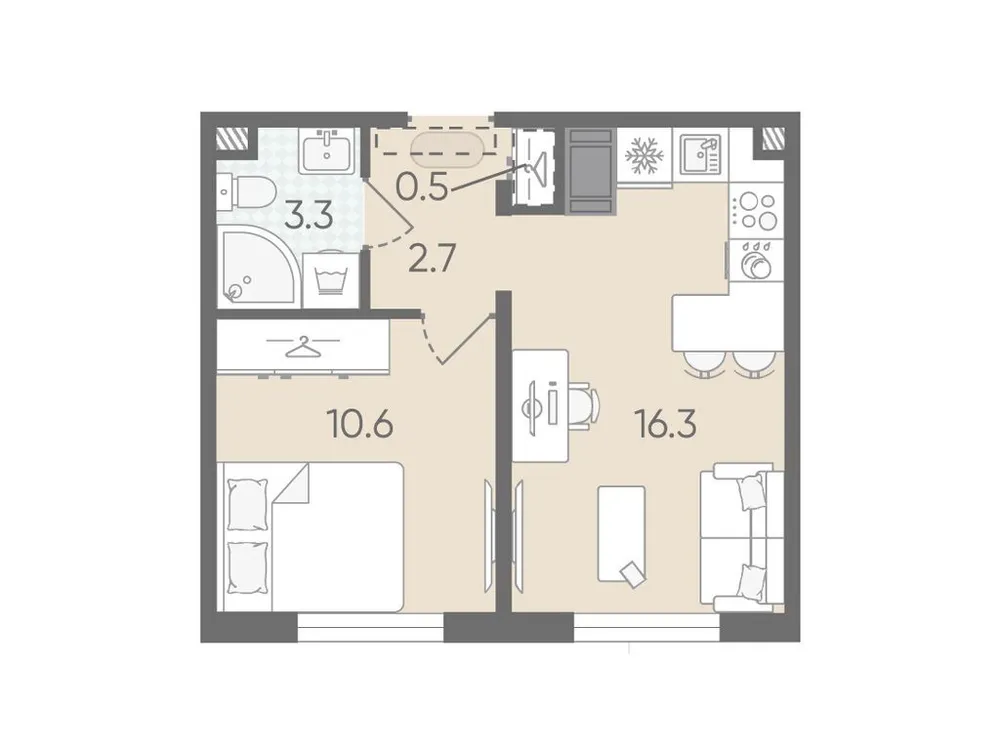 Продается 1-комнатная квартира, 33,4 м² - Фото 1