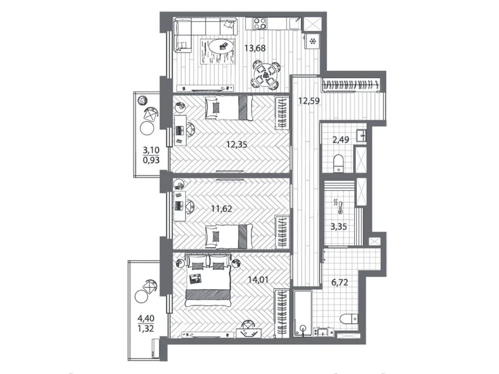 Продается 3-комнатная квартира, 77,7 м² - Фото 1