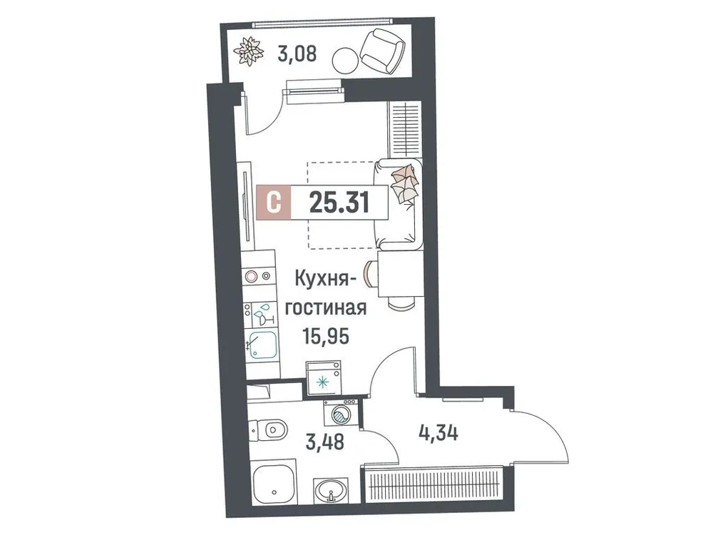 Продается студия, 25,3 м² - Фото 1