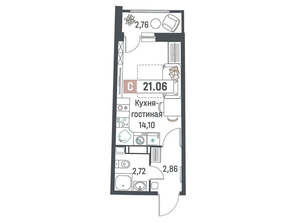 Продается студия, 21,1 м² - Фото 1