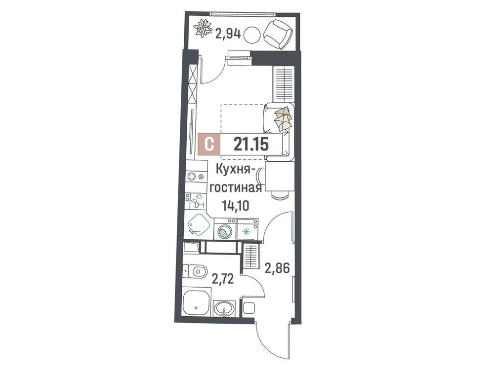 Продается студия, 21,2 м² - Фото 1