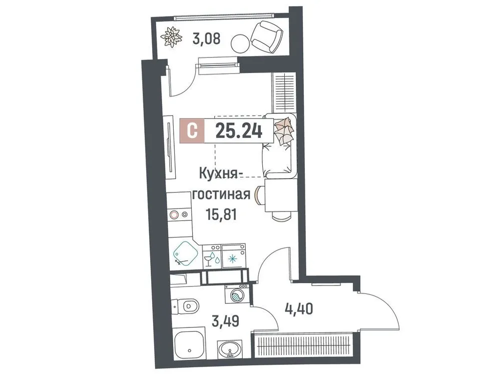 Продается студия, 25,2 м² - Фото 1