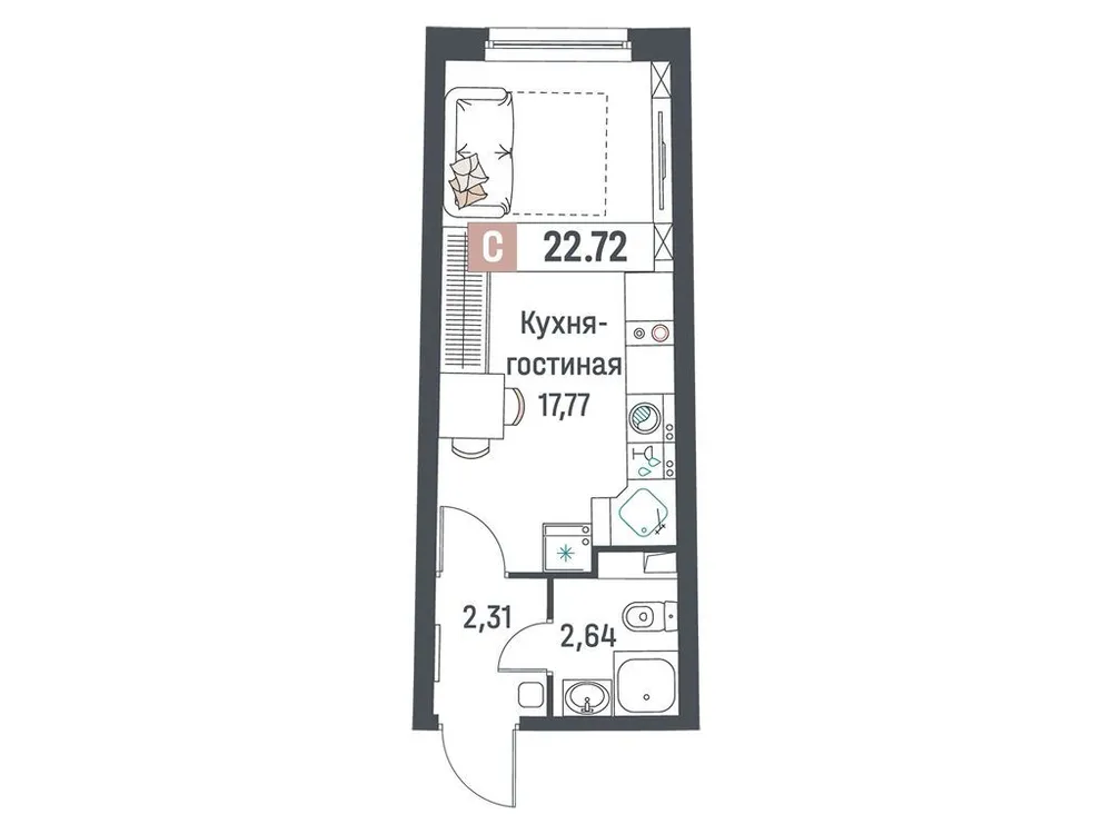 Продается студия, 22,7 м² - Фото 1