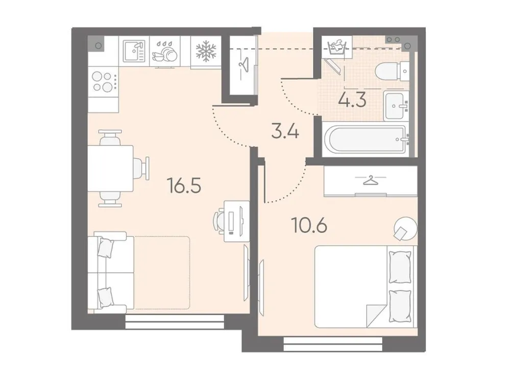 Продается 1-комнатная квартира, 34,8 м² - Фото 1