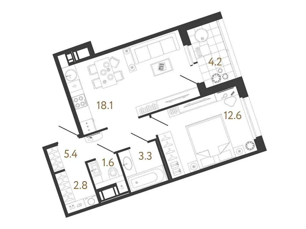 Продается 1-комнатная квартира, 43,8 м² - Фото 1