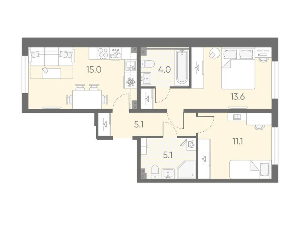 Продается 2-комнатная квартира, 53,9 м² - Фото 1