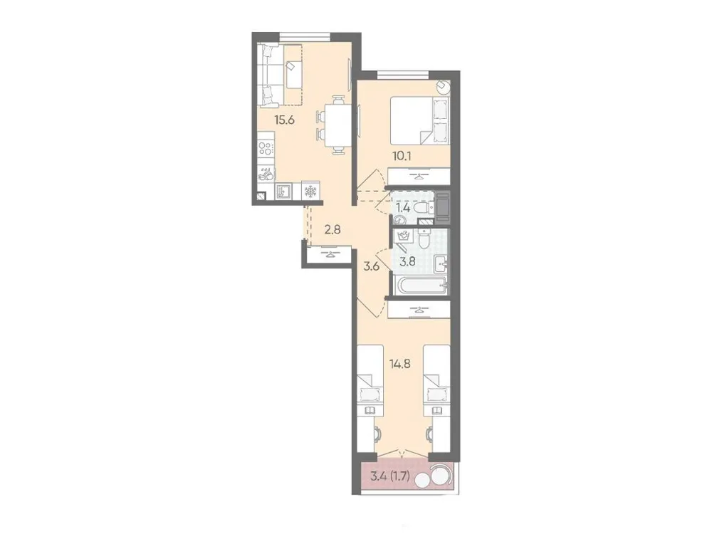 Продается 2-комнатная квартира, 53,8 м² - Фото 1