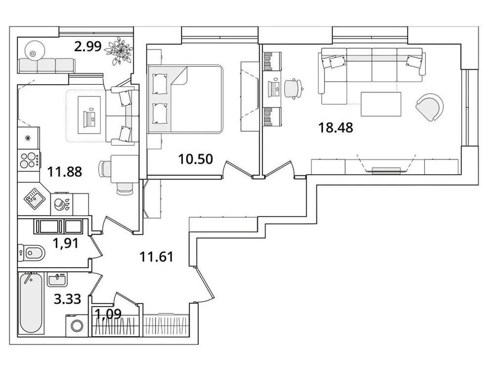 Продается 2-комнатная квартира, 60,4 м² - Фото 1