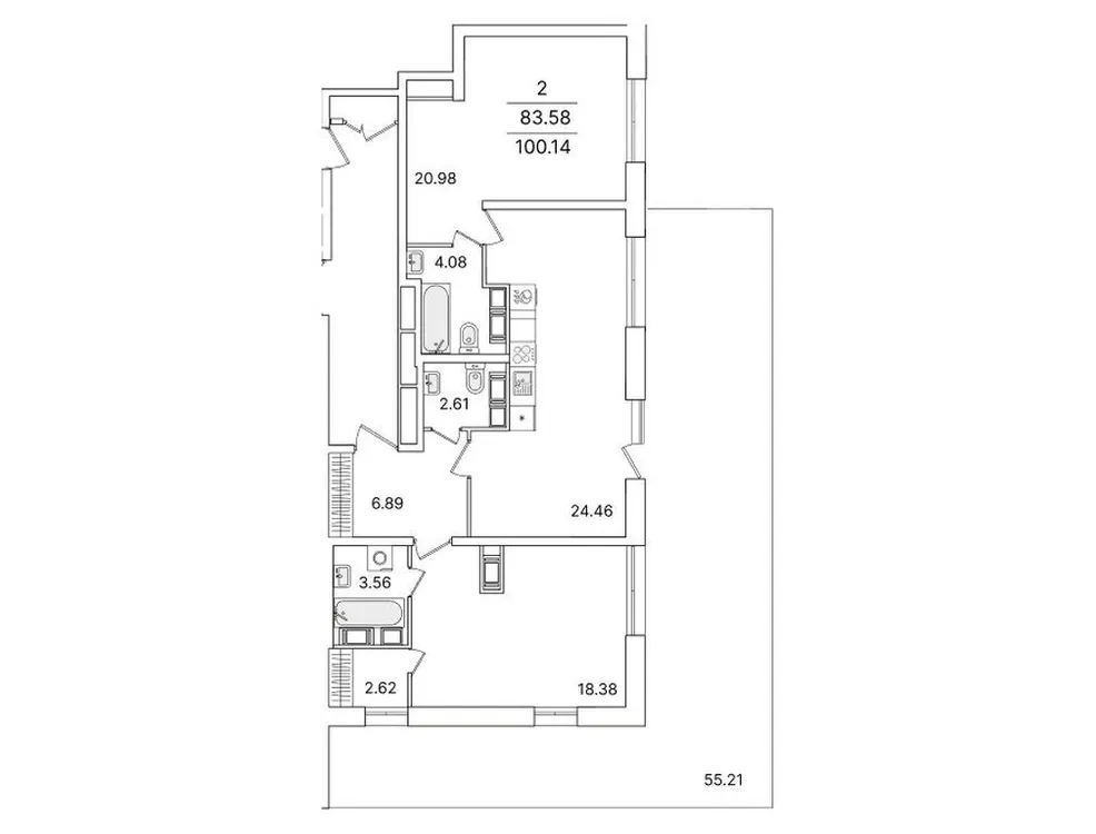 Продается 2-комнатная квартира, 99,7 м² - Фото 1