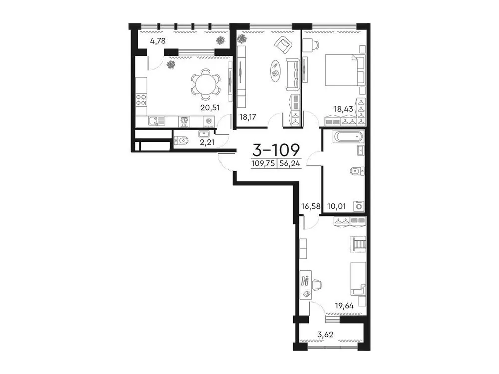 Продается 3-комнатная квартира, 110,1 м² - Фото 1