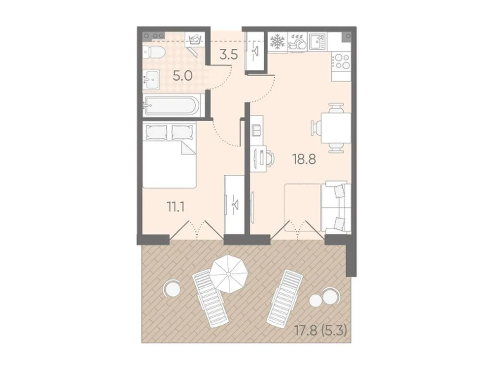 Продается 1-комнатная квартира, 43,7 м² - Фото 1
