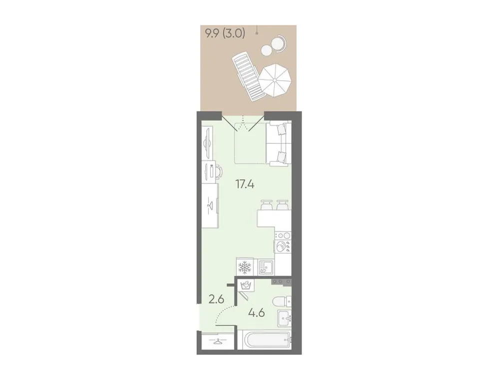 Продается студия, 27,6 м² - Фото 1