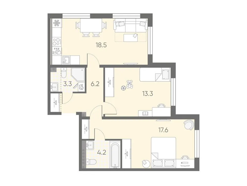 Продается 2-комнатная квартира, 63,2 м² - Фото 1