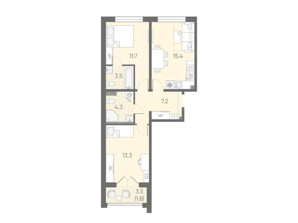 Продается 2-комнатная квартира, 57,2 м² - Фото 1