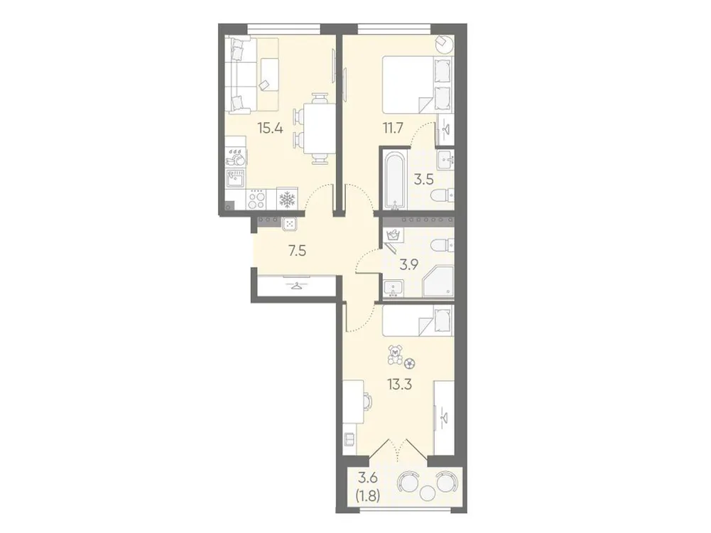 Продается 2-комнатная квартира, 57,1 м² - Фото 1