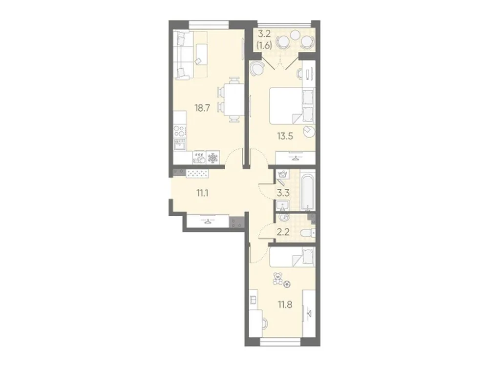 Продается 2-комнатная квартира, 62,2 м² - Фото 1