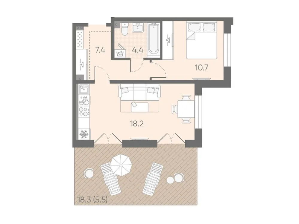 Продается 1-комнатная квартира, 46,2 м² - Фото 1