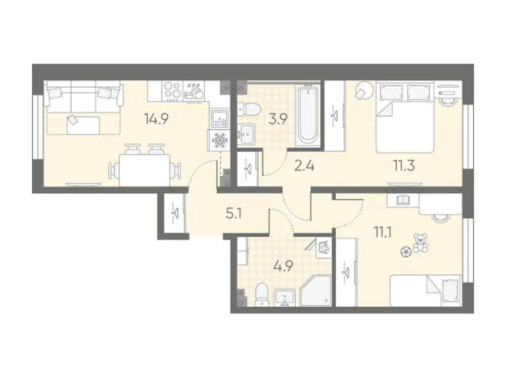 Продается 2-комнатная квартира, 53,6 м² - Фото 1