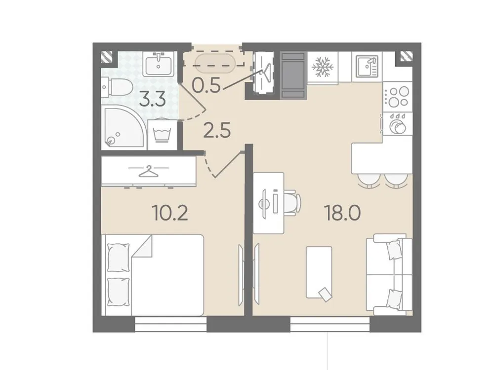 Продается 1-комнатная квартира, 34,5 м² - Фото 1