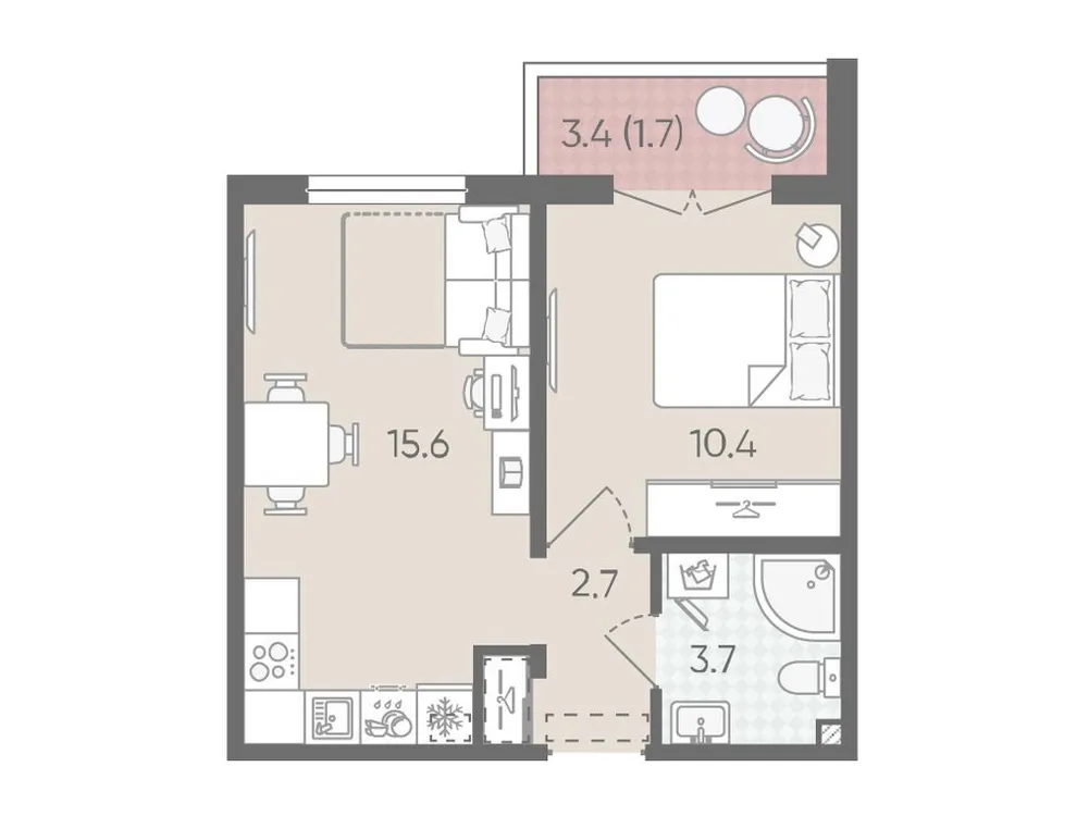 Продается 1-комнатная квартира, 34,1 м² - Фото 1