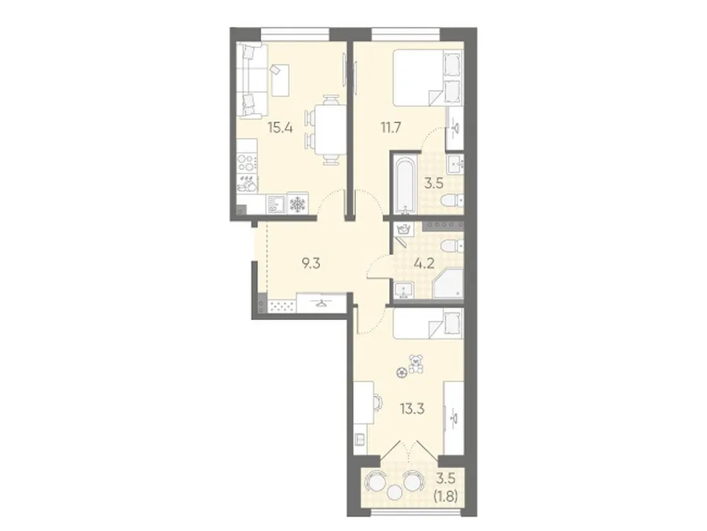 Продается 2-комнатная квартира, 59,2 м² - Фото 1