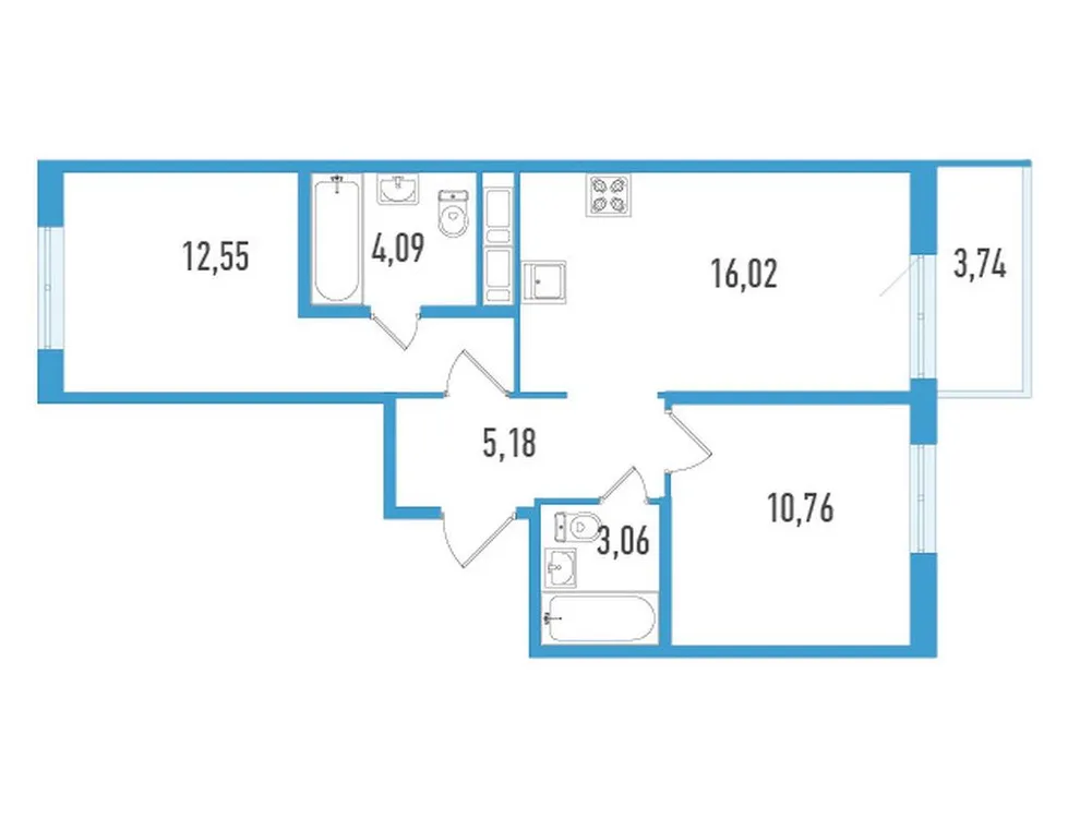 Продается 2-комнатная квартира, 52,8 м² - Фото 1