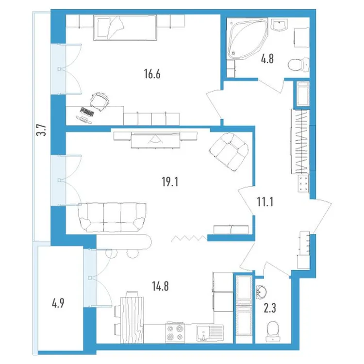 Продается 2-комнатная квартира, 72,3 м² - Фото 1