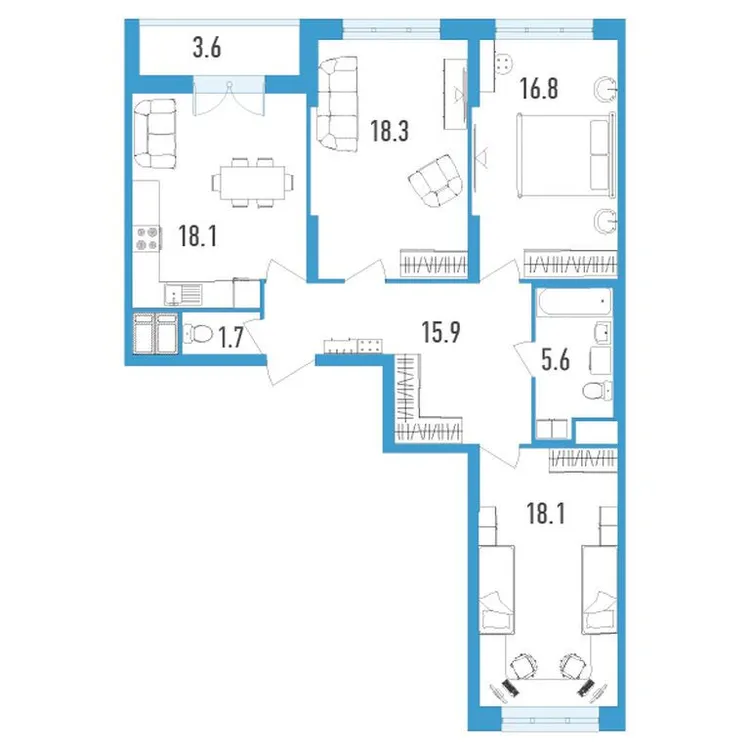 Продается 3-комнатная квартира, 96,3 м² - Фото 1