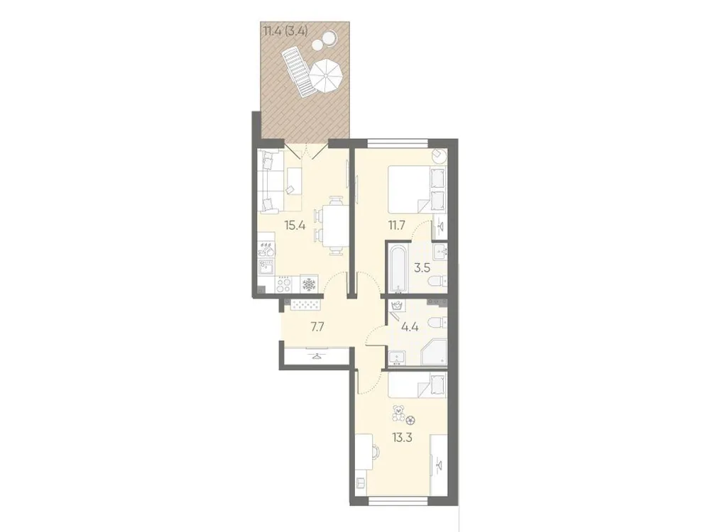 Продается 2-комнатная квартира, 59,4 м² - Фото 1