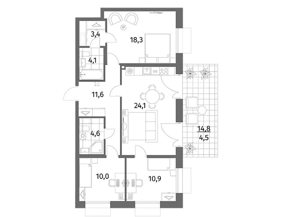 Продается 3-комнатная квартира, 91,5 м² - Фото 1