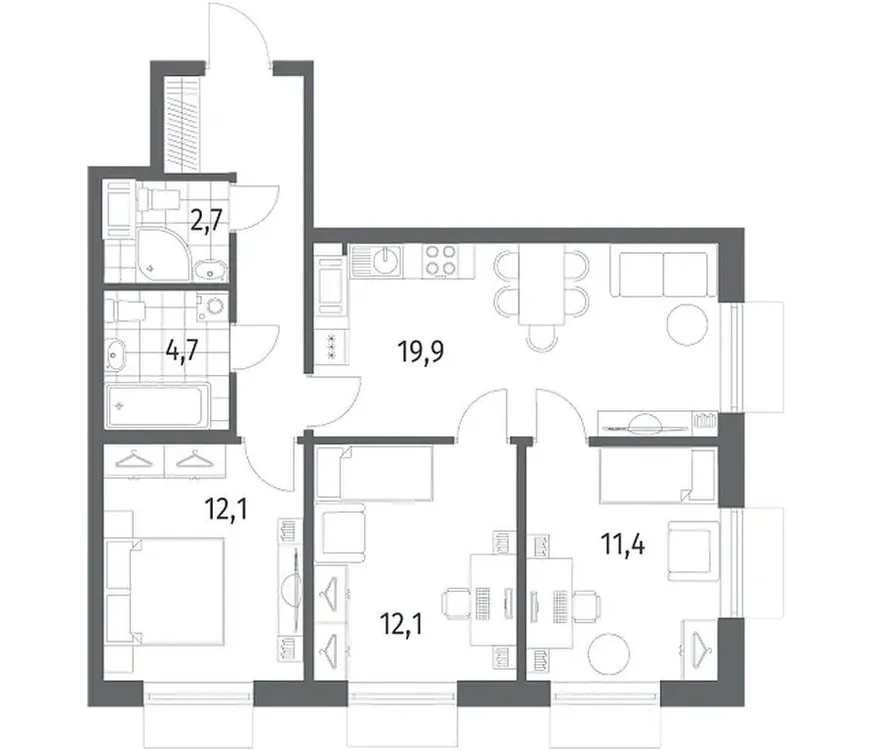 Продается 3-комнатная квартира, 71,4 м² - Фото 1