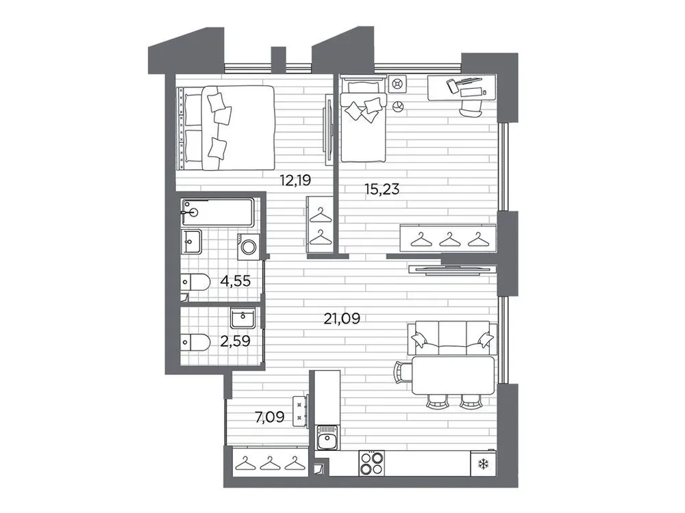 Продается 2-комнатная квартира, 62,7 м² - Фото 1