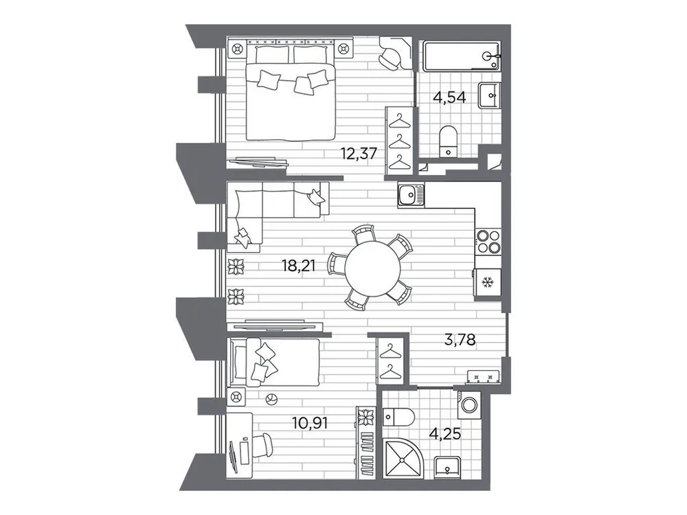 Продается 2-комнатная квартира, 54,1 м² - Фото 1