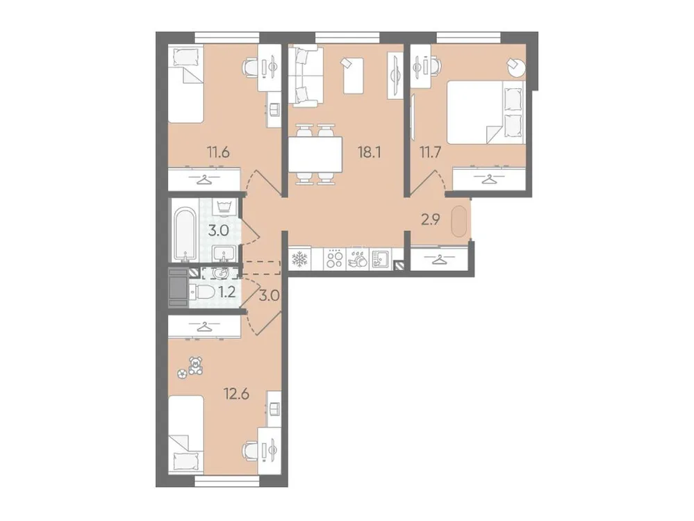 Продается 3-комнатная квартира, 64,1 м² - Фото 1