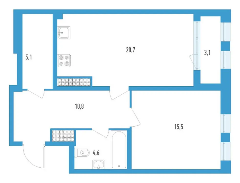 Продается 1-комнатная квартира, 58,3 м² - Фото 1