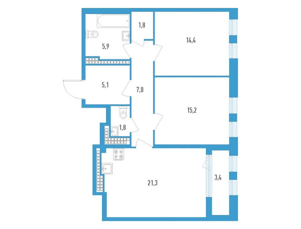 Продается 2-комнатная квартира, 74,2 м² - Фото 1