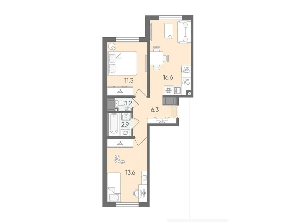 Продается 2-комнатная квартира, 51,9 м² - Фото 1
