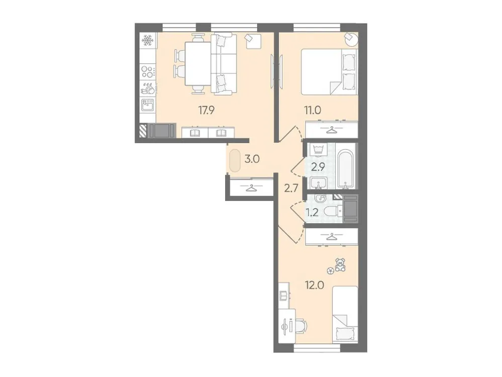 Продается 2-комнатная квартира, 50,7 м² - Фото 1