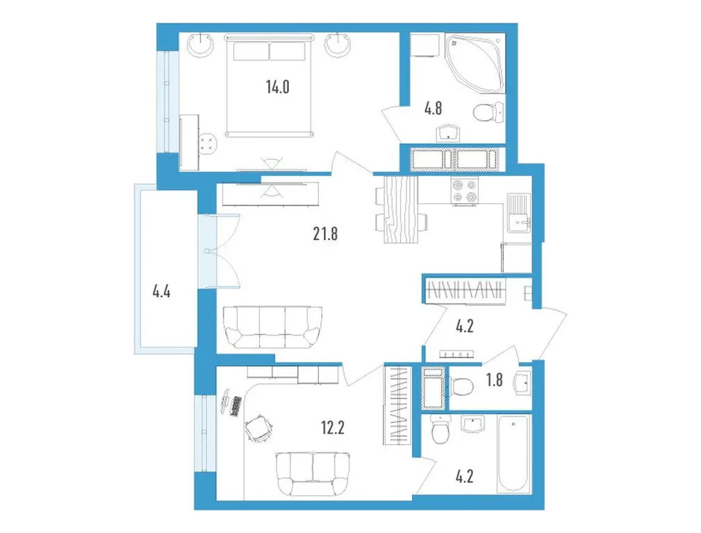 Продается 2-комнатная квартира, 64,3 м² - Фото 1