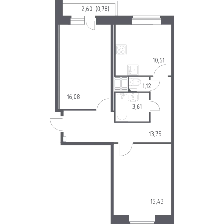 Продается 2-комнатная квартира, 59,9 м² - Фото 1