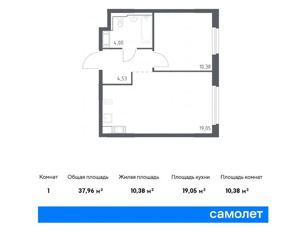 Продается 1-комнатная квартира, 38 м² - Фото 1