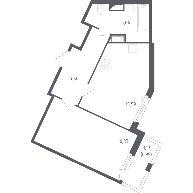 Продается 1-комнатная квартира, 47,6 м² - Фото 1