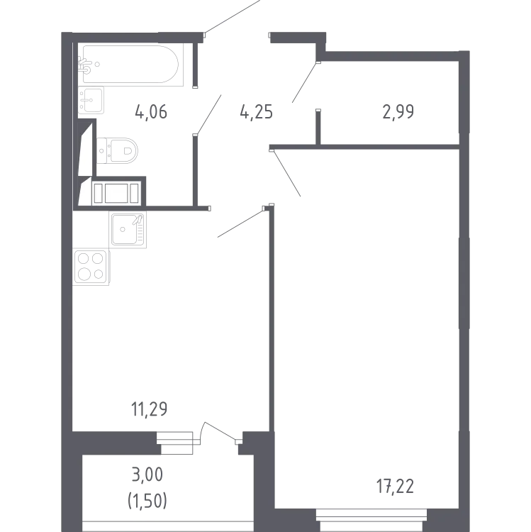 Продается 1-комнатная квартира, 41,3 м² - Фото 1
