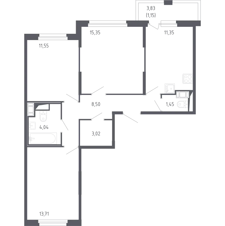 Продается 3-комнатная квартира, 70,1 м² - Фото 1