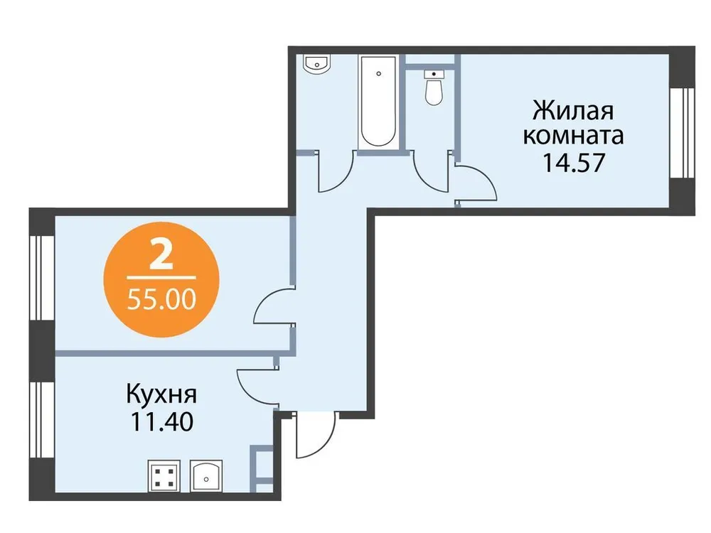 Продается 2-комнатная квартира, 55 м² - Фото 1